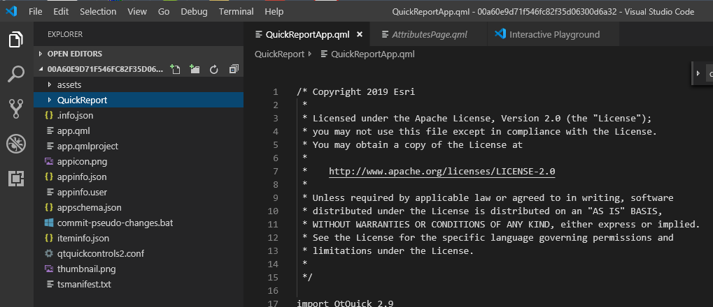 Qt-Code der AppStudio Vorlage Quick Report